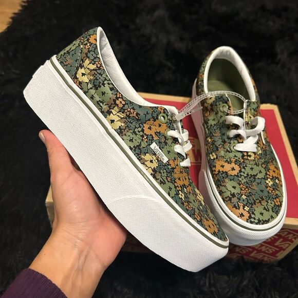 VANS Era Stackform green floral print lace up platform shoes sneakers women’s 7 - Picture 7 of 8